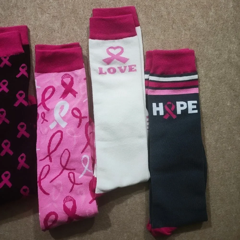 Pink Ribbon Breast Cancer Awareness Calf Socks -S